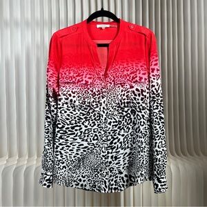 Calvin Klein Red Ombré Leopard Print Button-up Shirt